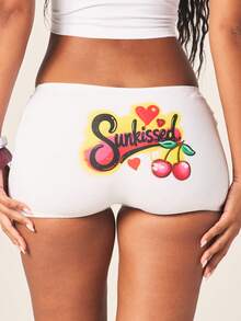 MISSGUIDED Sunkissed Cherry Crop Tee And Micro Booty Shorts Two Piece Outfit Set Summer Festival Graphic Matching Set - White - View 6