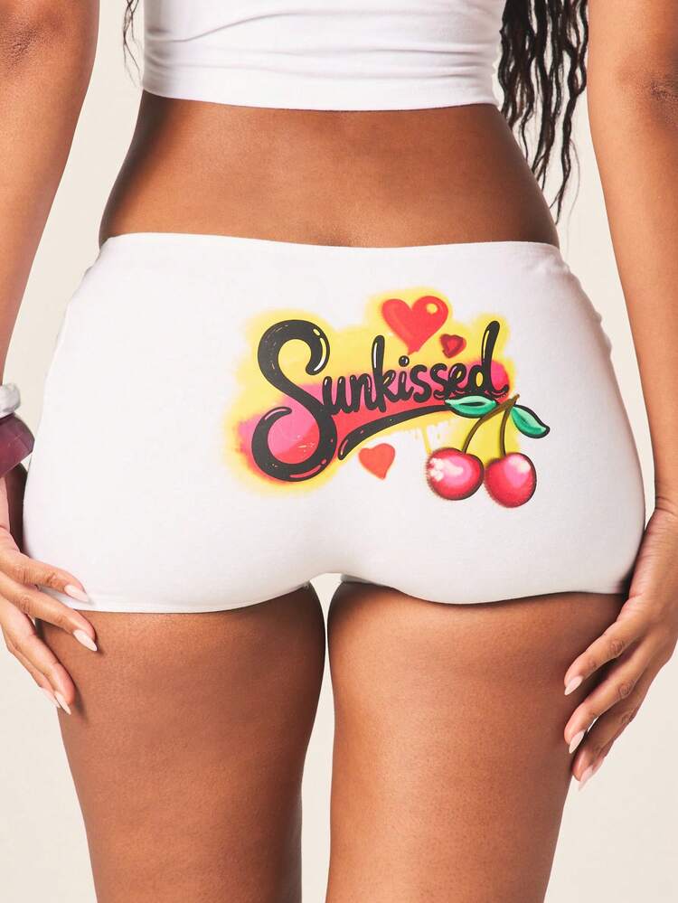 MISSGUIDED Sunkissed Cherry Crop Tee And Micro Booty Shorts Two Piece Outfit Set Summer Festival Graphic Matching Set