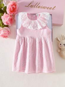 SHEIN Newborn Baby Girl Lace Collar Sleeveless Lightweight Mesh Dress, Suitable For 100-Day Celebration, Family Photos, And Attending Weddings, Spring/Summer Newborn Pink Dress Pink Ruffle Newborn Clothes Luxury Dress For Newborn Baby Girl Pink Dress - Pink - View 8