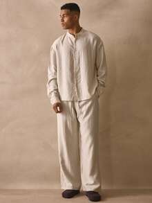 Musero Grandad Collar Long Sleeve Linen Button Through Shirt Basics Top Spring Summer Essentials Beachside - Apricot - View 5