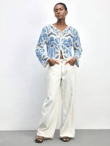 Maija Women's Hollow Out Dual-Tone Single-Breasted Long Sleeve Knitted Cardigan - Multicolor - View 6