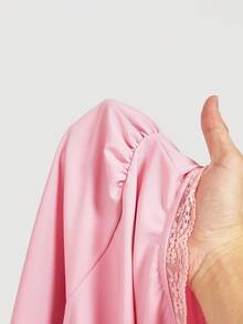 SHEIN MOD Elegante Damenweste mit Spitzeneinsatz und Ballonärmeln in Weiß, Herbst, elegant, vintage, taillenbetont, französischer romantischer Stil, elegant - Pink - Übersicht 5