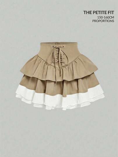 SHEIN MOD Petite Fit For The 150-160cm,Petite Perfect,Designed For Petites,Women's Contrast Color Minimalist Casual Skirt