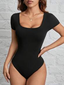 SHEIN PETITE 休闲简约女士两件套圆领短袖连体衣，适合夏季穿着 - 彩色 - 查看 6