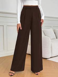 SHEIN Tall Quần ống rộng cạp cao màu trơn, kiểu dáng thường ngày, đa năng, phù hợp cho người cao, phong cách thu đông. - Rỉ Nâu - Xem 6