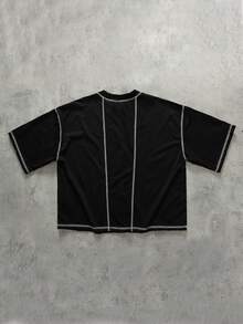 ROMWE MEN Men's Contrast Color Loose Fit Short Sleeve T-Shirt - Black - View 3