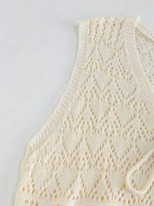 Breezaya New Spring/Summer European & American Style Beige Minimalist Cinched Waist Soft & Elegant Knit Top And Hollow Design Skirt Two Pieces Set, Versatile For Commuting, Business Meetings, Luxury Evening Events - Beige - View 6