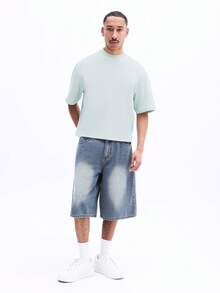 SUMWON Men Crew Neck Short Sleeve Crop Fit Tee With Back Graphics Print Casual Cotton T-Shirt - Mint Green - View 5