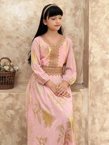 Dazy Kids Tween Girls V-Neck Long Sleeve Dress, Fall - Pink - View 4