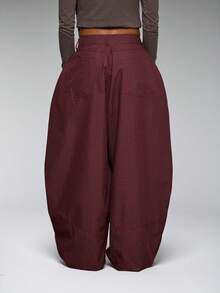 COUREZ Pantalones holgados de tiro bajo a cuadros de algodón unisex para mujeres y hombres - Rojo - Ver 2