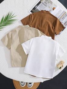 三件套：男童图案立领短袖衬衫 - 卡其色 - 查看 2