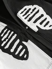 ROMWE MEN Street Life Camisa de manga corta de mezclilla con parches y bordado de calavera para hombre - Negro - Ver 6
