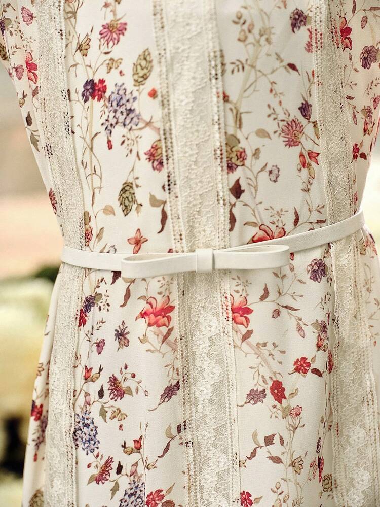 WOMEN'S ROMANTIC FLORAL CONTRAST LACE LONG DRESS, SPRING/SUMMER