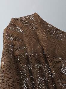 Bonvoyette 2026 New Women's Summer Beach Vacation Viral Long Sleeve Oblique Shoulder Semi-Sheer Leaf Texture Special Fabric Pleated Drawstring Swimsuit Cover-Up - Brown - View 7