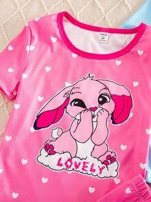 Genkimix Kids Bộ đồ ngủ 6 món cho bé gái lớn, cổ tròn, tay ngắn và quần short, họa tiết thỏ màu xanh dương và hồng tím ngộ nghĩnh, thời trang, đa năng, thích hợp mặc ở nhà và ngủ. - Nhiều màu - Xem 6