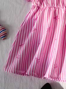 SHEIN 女童复古甜美风上衣一件：珍珠饰边+白色波点，泡泡袖短袖方领收腰设计，轻薄不蓬松，宽松舒适，适合约会/日常穿着，春夏皆宜。 - 粉色 - 查看 8