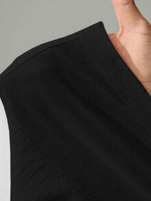 SHEIN Tall 女士夏季简约波西米亚度假风休闲百搭日常亚麻舒适低腰宽松裤秋冬居家舒适 - 黑色 - 查看 8