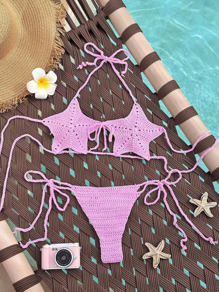 Swim Mod Women's Handmade Crochet Knitted Starfish Beach Cover-Up, Sexy & Cute For Spring/Summer Vacation - Pink - View 1