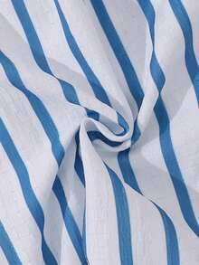 SHEIN Casuvi Kids 2pcs/Set Boys' Shorts,Solid Navy Minimalist Style,Blue & White Striped Fresh & Neat,Cuffed Hem,Pockets Design Practical & Stylish,Summer Beach Shorts - Blue - View 5