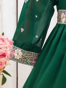 女婴优雅派对花卉刺绣连衣裙 - 綠色 - 查看 4