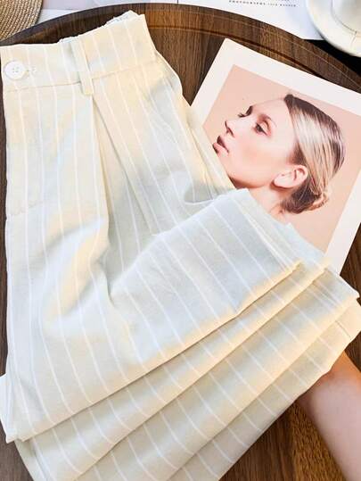 Franclia Quần ống đứng kẻ sọc dành cho nữ, thích hợp mặc đi làm hàng ngày.