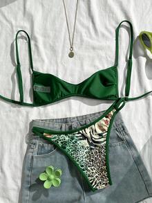 Swim Vcay Random Print Wireless Adjustable Strap Top And Swim Shorts Women Summer Beach Holiday Bikini Set - Multicolor - View 2