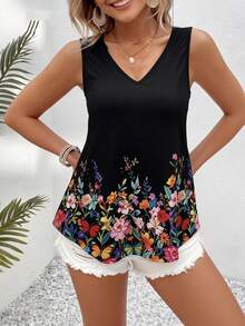 Breezaya 大码女式流行优雅碎花V领吊带背心，适合日常通勤，显瘦百搭，适合外出、派对、拍照、度假等场合。 - 彩色 - 查看 2