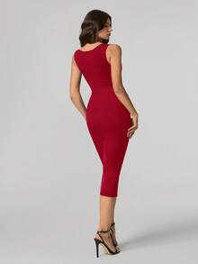 SHEIN Tall Đầm hai dây màu trơn thanh lịch dành cho nữ - Màu Đỏ Sâu - Xem 3