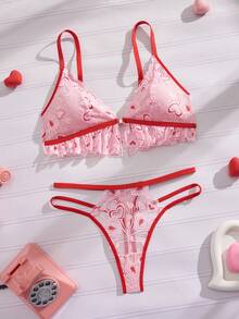 Eraneu Valentine's Day Women's Lingerie Set, Sweet Cute Girl Lace Lingerie Set, 2pcs - Pink - View 3