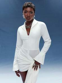 Normani Women's Fashionable Sexy Lace-Up Backless Mini Wrap Dress - White - View 4