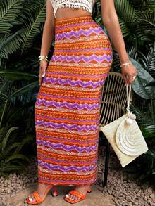 SOLERSUN 女士几何图案美人鱼长裙 - 紫色 - 查看 6