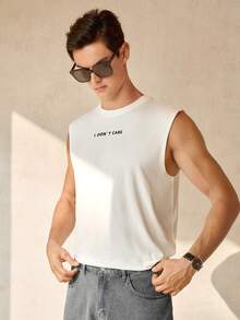 RONVEXI 男士字母印花圆领休闲宽松背心，夏季 - 白色 - 查看 6