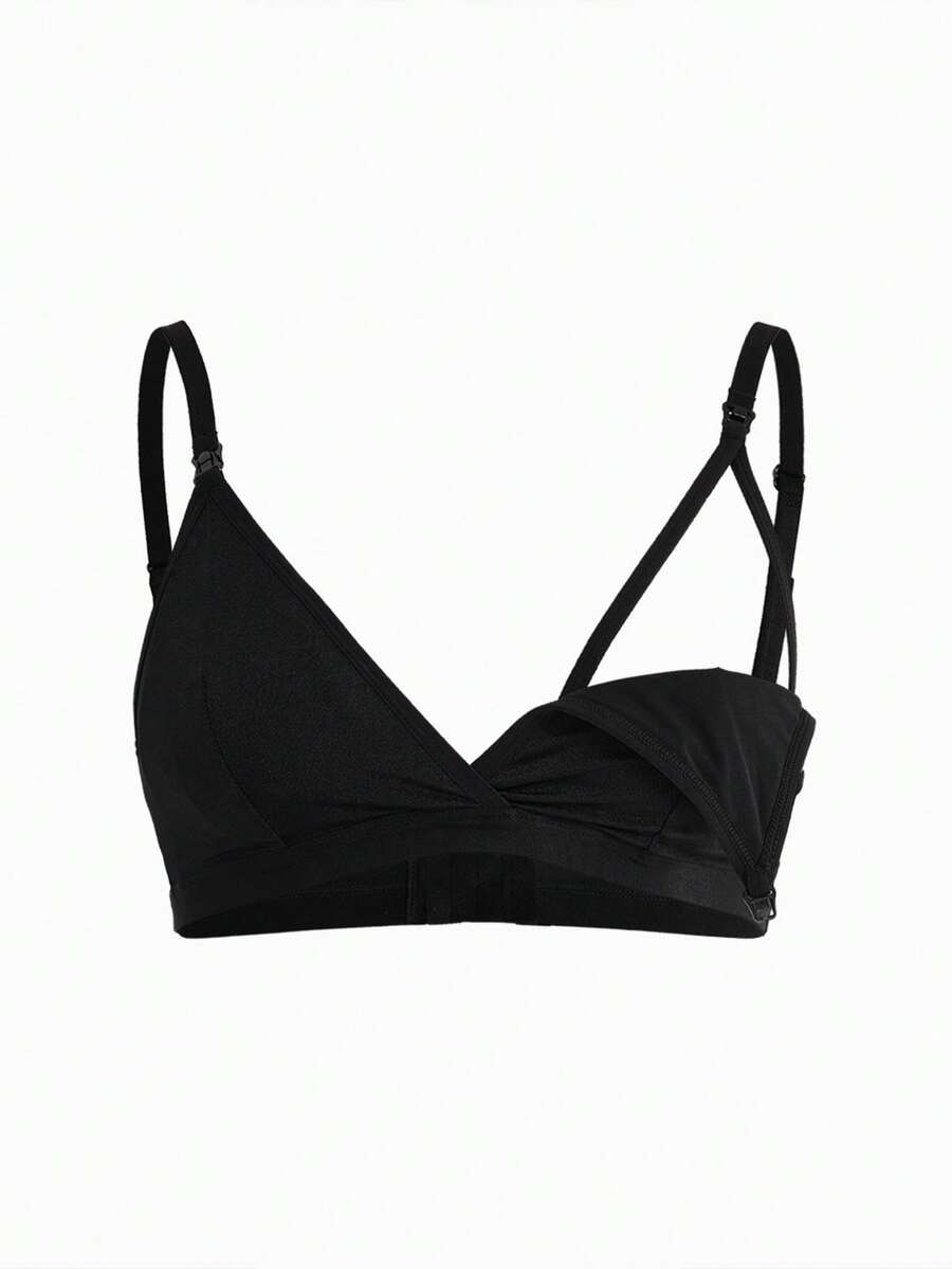 1件孕妇无钢圈文胸，黑色，提拉聚拢，减少侧边赘肉，前扣式 - 黑色 - 查看 1