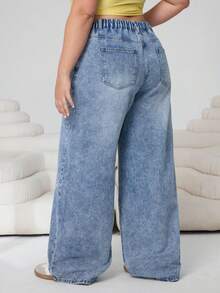 Solflare Quần jeans nữ cỡ lớn, dáng rộng, có nơ và túi, thích hợp mặc mùa xuân đến hè, đi làm, đi nghỉ mát, tốt nghiệp, phong cách Y2K, dễ thương, thời trang đường phố, dự tiệc, cưới, thanh lịch, công sở, thường ngày, dành cho nữ và thiếu nữ. Quần jeans denim dáng rộng, họa tiết nơ thời trang, thích hợp cho vẻ ngoài thường ngày. - Màu xanh lam - Xem 2