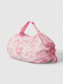ROMWE Kawaii 1pc Large-Capacity Shoulder Handbag With Printed Pattern, Suitable For Camping, Beach, Travel, Shopping, School, Work And Other Occasions. - waxy powder - View 2