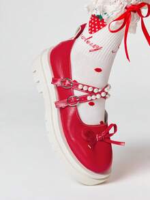 ROMWE Kawaii Cuñas y plataformas para mujer - Mate rojo - Ver 3