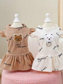 PETSIN 狗狗服装、猫咪服装、动物裙装、宠物春夏新品系列、幼犬连衣裙、公主风百搭连衣裙、条纹印花、小型动物服装、清凉防晒霜 - 彩色 - 查看 13