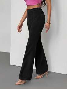 SHEIN Tall 低腰纯色喇叭修身西装裤，适合派对、性感优雅的约会之夜，秋冬季穿着。 - 黑色 - 查看 4