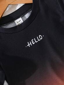 SHEIN 男婴夏季休闲海滩度假街头日常通勤字母渐变印花短袖T恤 - 黑色 - 查看 5