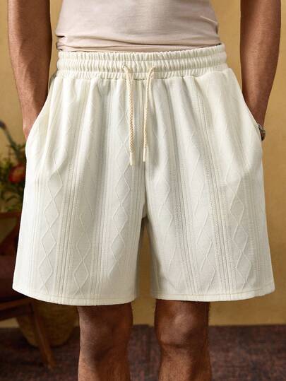 ROMWE MEN Street Life Men's Casual Solid Color Textured Shorts, Summer