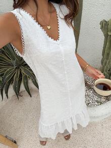 DAZY 波西米亚风刺绣无袖中长睡裙，夏季款 - 白色 - 查看 3
