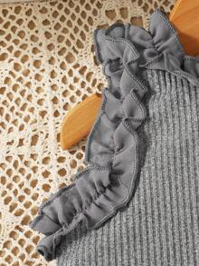 SHEIN Genkimix Kids Girls' Fashionable Ruffle Hem Sleeveless Top, Summer - Light Grey - View 4