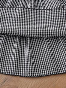 Girls' Elegant Vintage Korean Style Sweet Bowknot Square Collar Cap Sleeve Ruffle Hem Patchwork Dress, Suitable For Vacation, Holidays, Parties And Other Occasions, Summer Black White Dress For Girls Kids Jacquard Dresses Little Girls Dresses Cap Sleeve Ruffle Sleeve Dress Kids Girls Plaid Dress Girls Party Dress Young Girls Dresses Gingham Dress Bow Detail Dress - Black and White - View 8