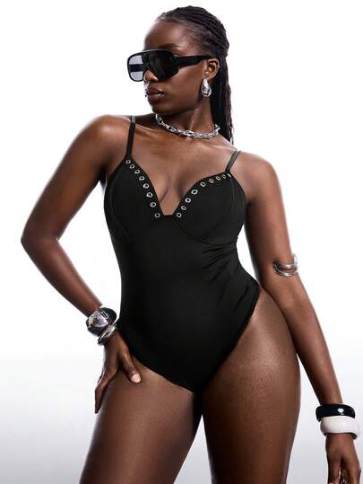 LYSMO Plus Size Women Sexy Solid Color Keyhole Bodysuit