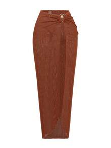 Bonvoyette Women's Summer Textured Fabric Solid Color Bikini Set With Skirt, 3-Piece - Orange - View 5