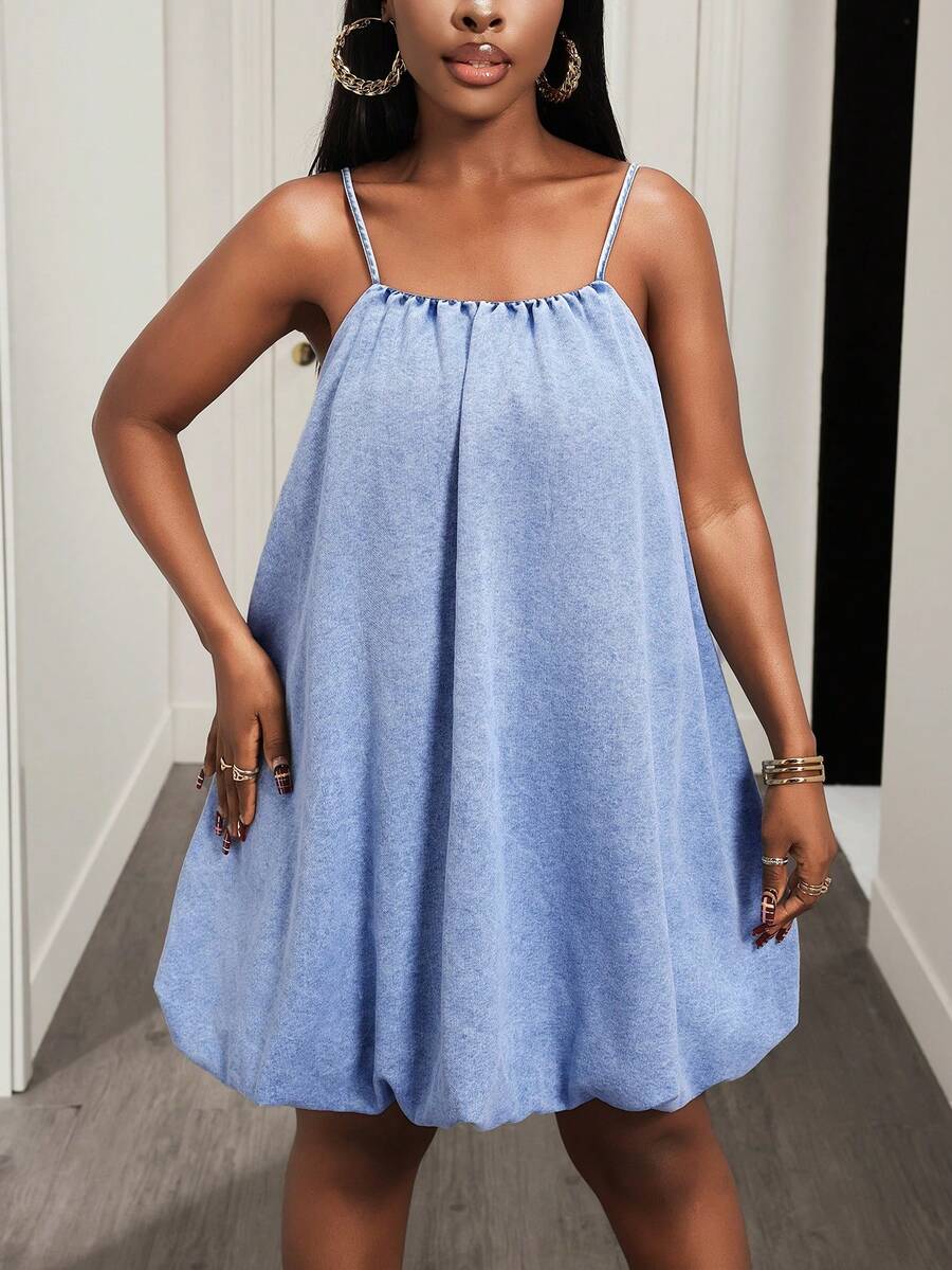 Slaydiva Casual Denim Dress For Women - Blue - View 1