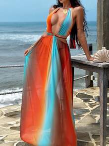 Bonvoyette Women's Random Print Ombre Halter Cover Up, Summer - Multicolor - View 1