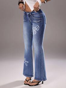 TRNVIE Women's Minimalist Print Low Waist Flare Leg Jeans - Blue - View 3