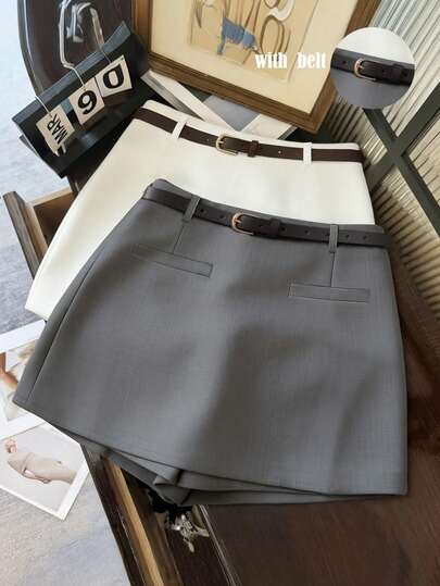 Franclia 女士休闲短裤，时尚百搭，面料柔软，腰部配有腰带，适合春、夏、秋、冬四季穿着。