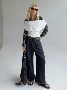 TRNVIE Camiseta de mujer con hombro asimétrico, ajustada, con bordado de lentejuelas vintage, para primavera/verano - Blanco - Ver 7